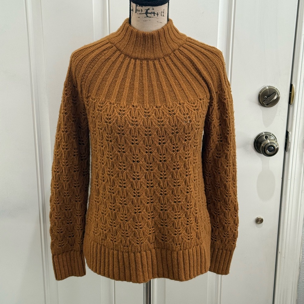 Madewell Women’s Pointelle Stitch Mix Mock Neck Sweater in Dried Cedar Brown -S - Picture 8 of 12